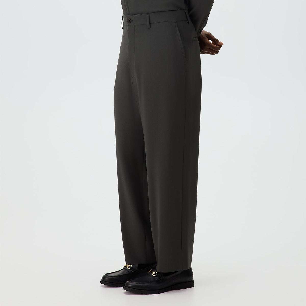 Giorgio Armani &Kin Milano Crepe Flat Front Trouser - Dark Ash
