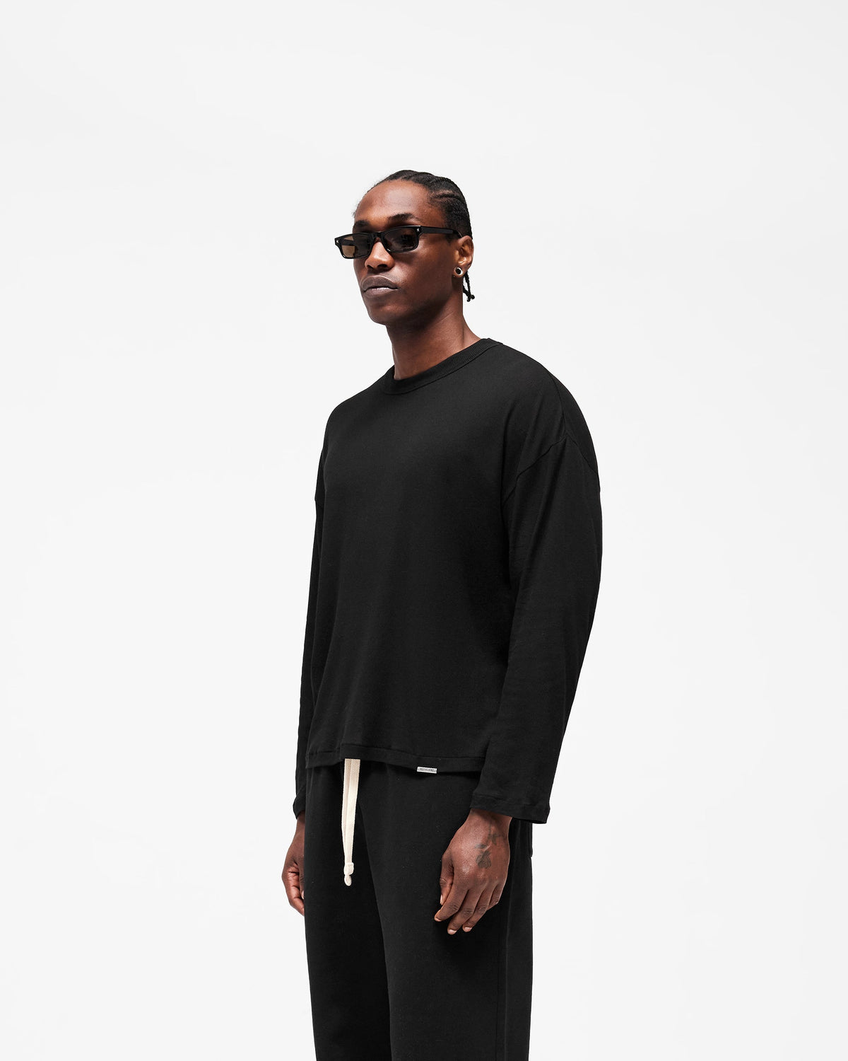 Initial Sheer Rib Long Sleeve T-Shirt - Jet Black