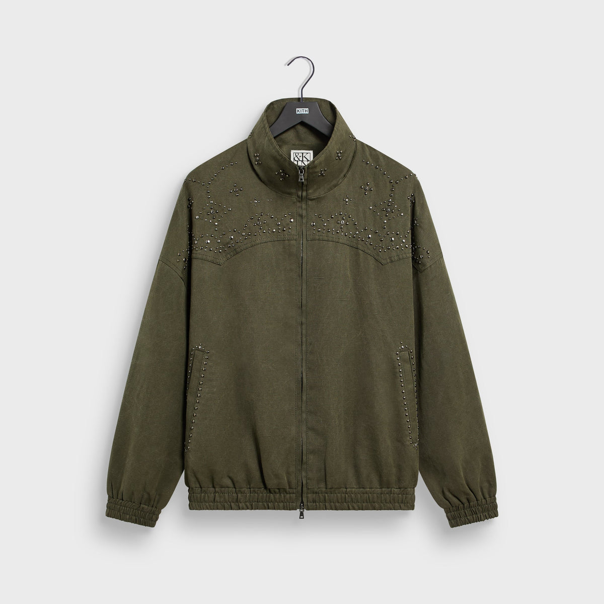&Kin Studded Canvas Rhysand Jacket - Moss