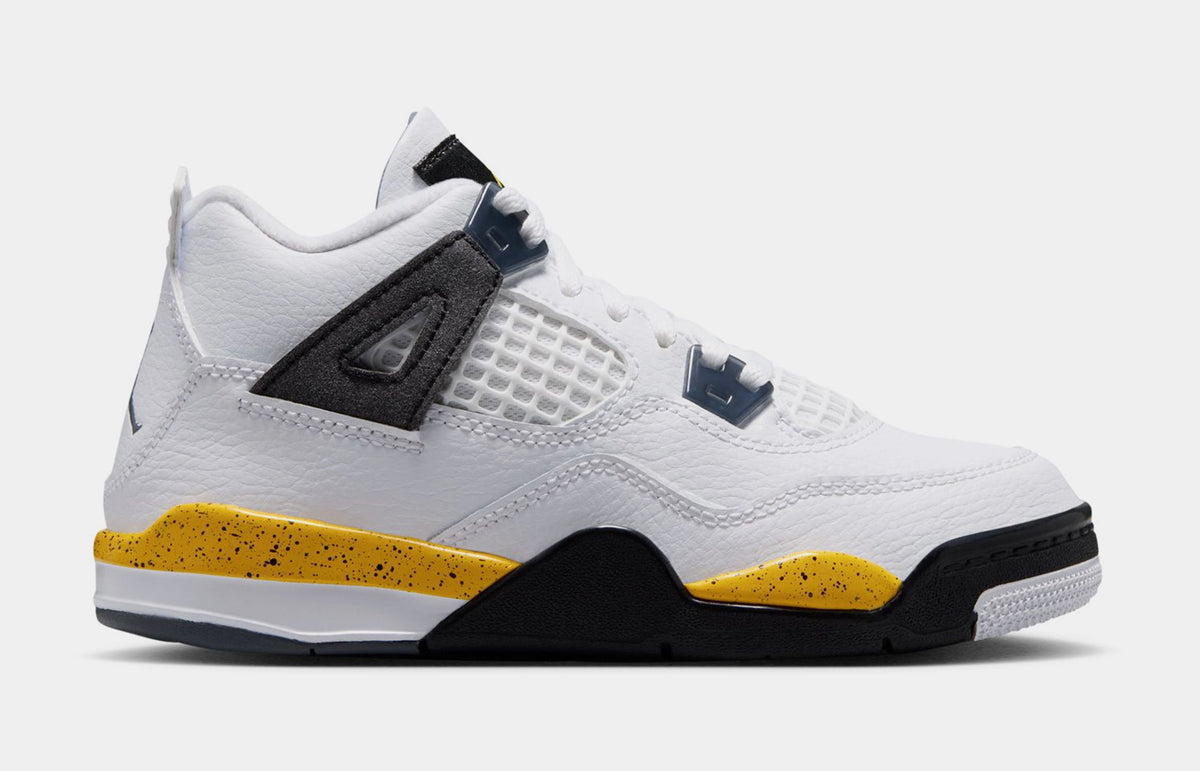 Air Jordan 4 Retro Rare Air Tour Yellow Preschool Lifestyle Shoes (White/Dark Blue Grey/Black/Tour Yellow) Free Shipping