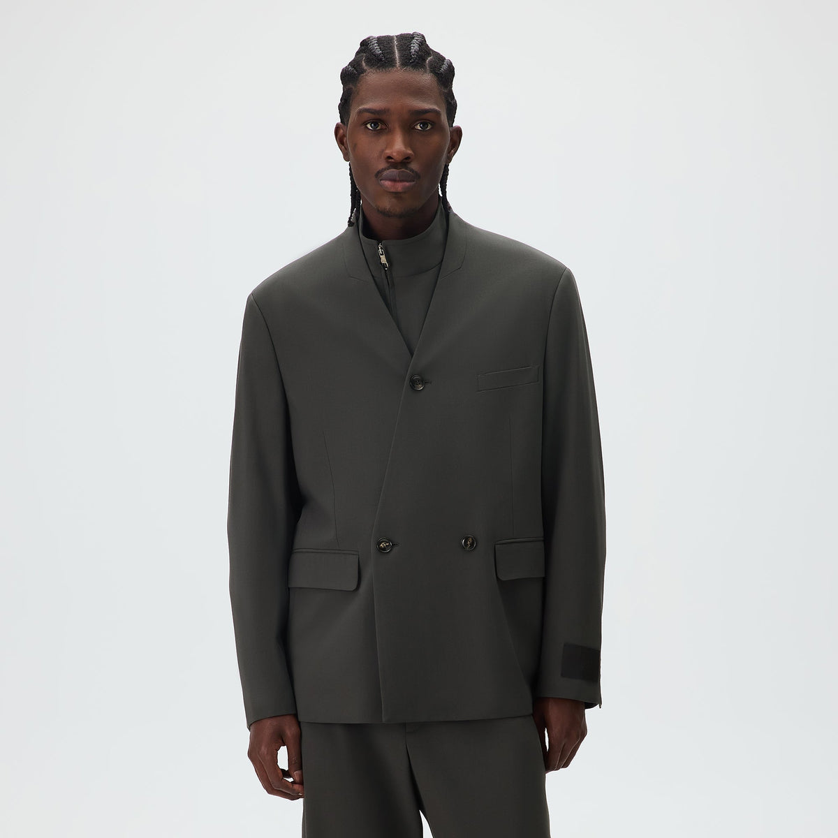 Giorgio Armani &Kin Milano Crepe Collarless Jacket - Dark Ash