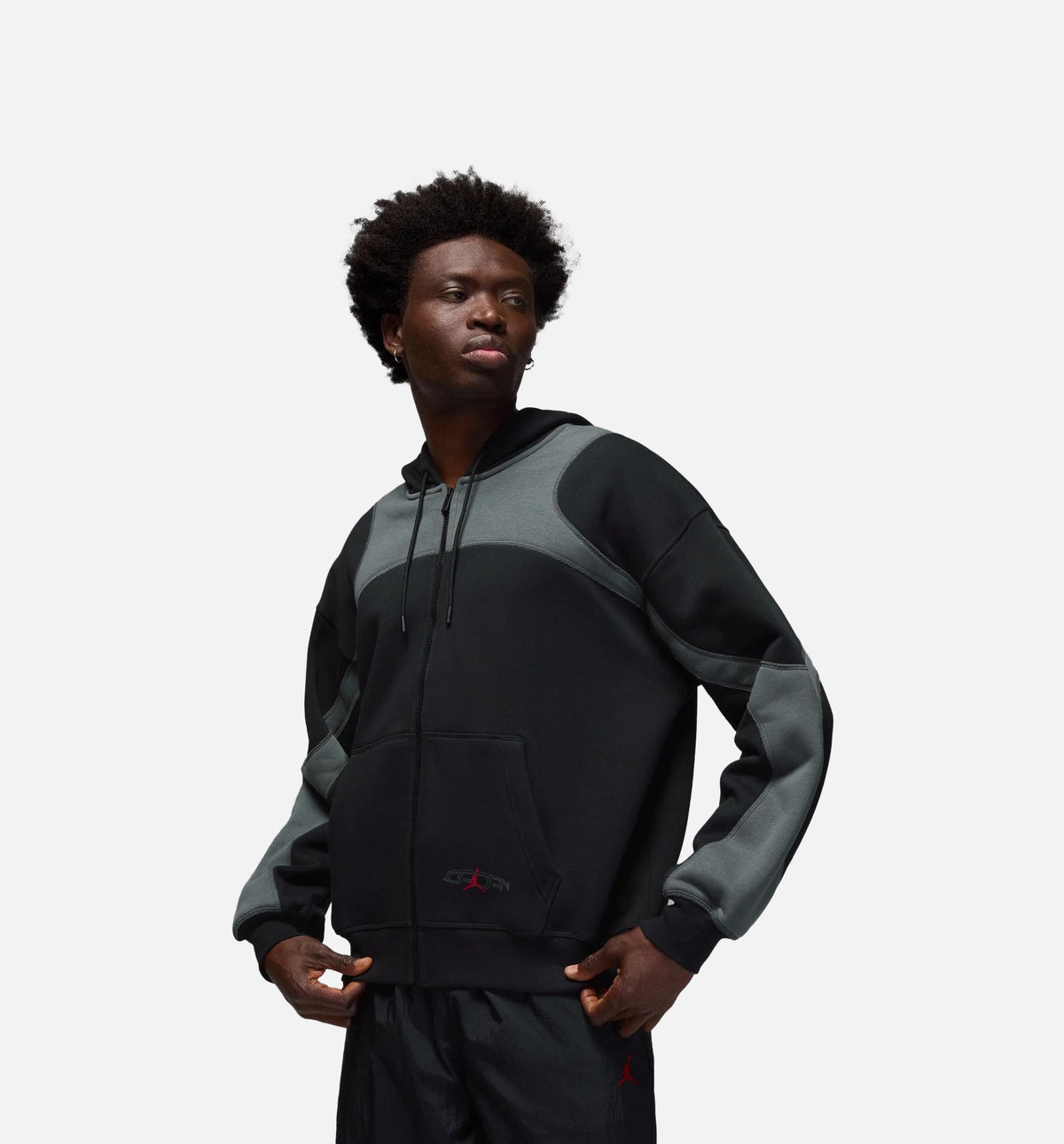 Oversized Fleece Full Zip Mens Hoodie - Black