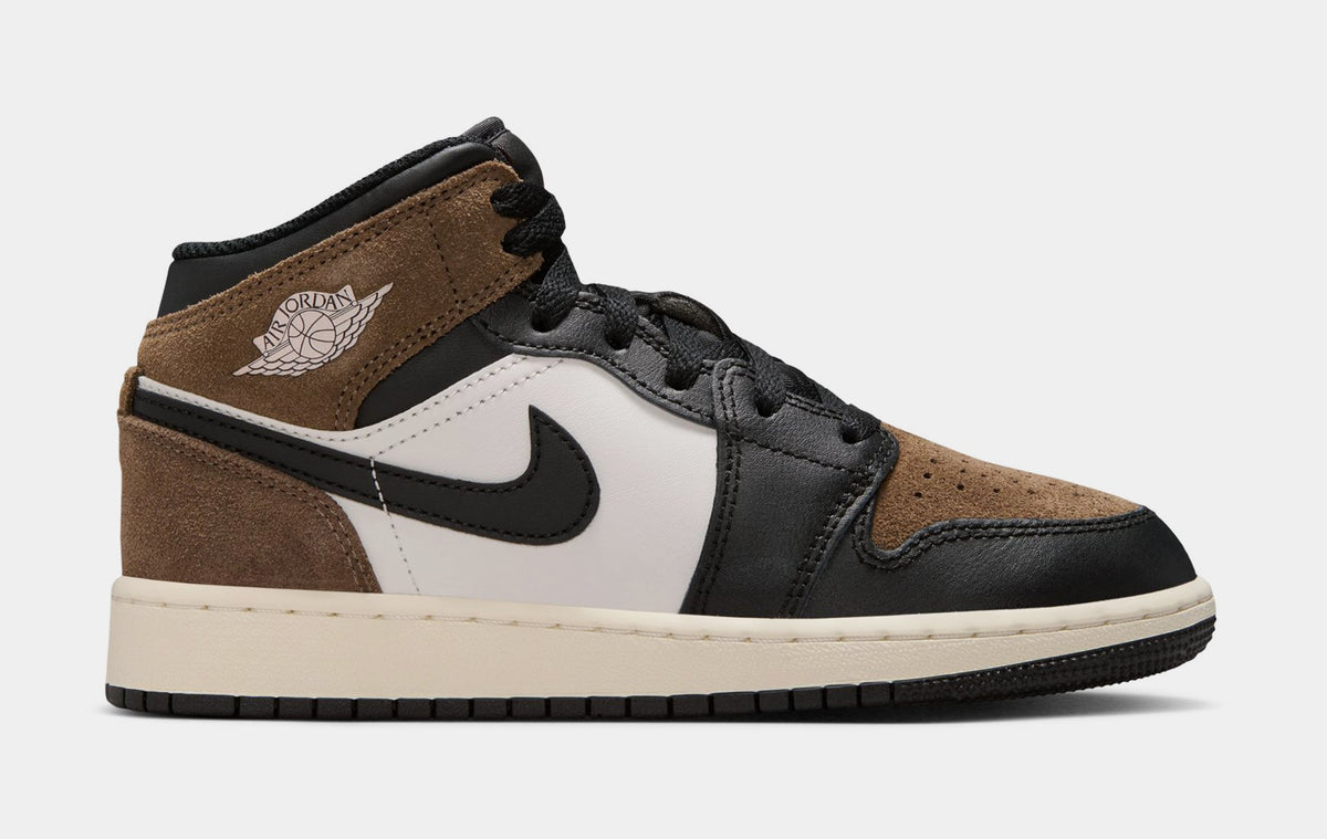 Air Jordan 1 Mid Black Palomino Grade School Lifestyle Shoes (Black/Phantom/Palomino/University Red)