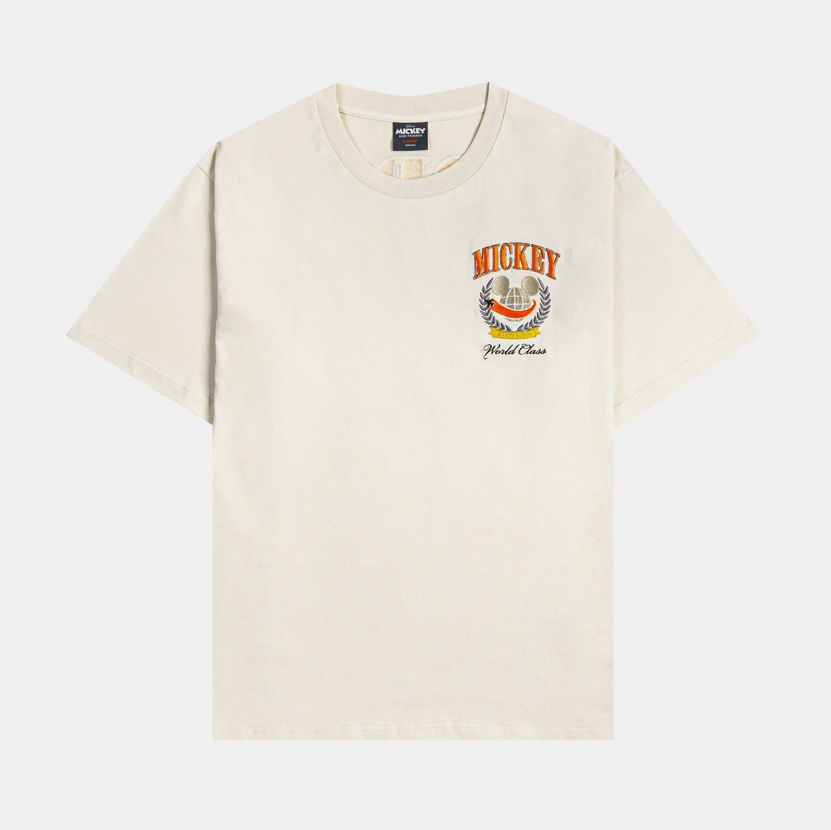Mickey and Friends Traveler By Shoe Palace Passport To Paradise Mens Short Sleeve Shirt (Cream/Orange)