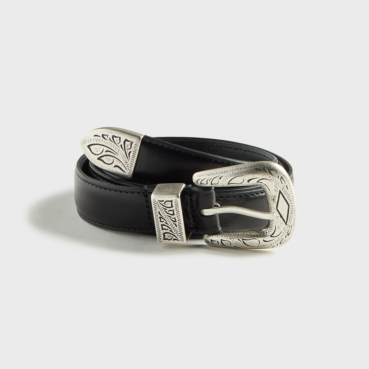Anderson's Calf Leather 25mm Engraved Black Western Belt - Black
