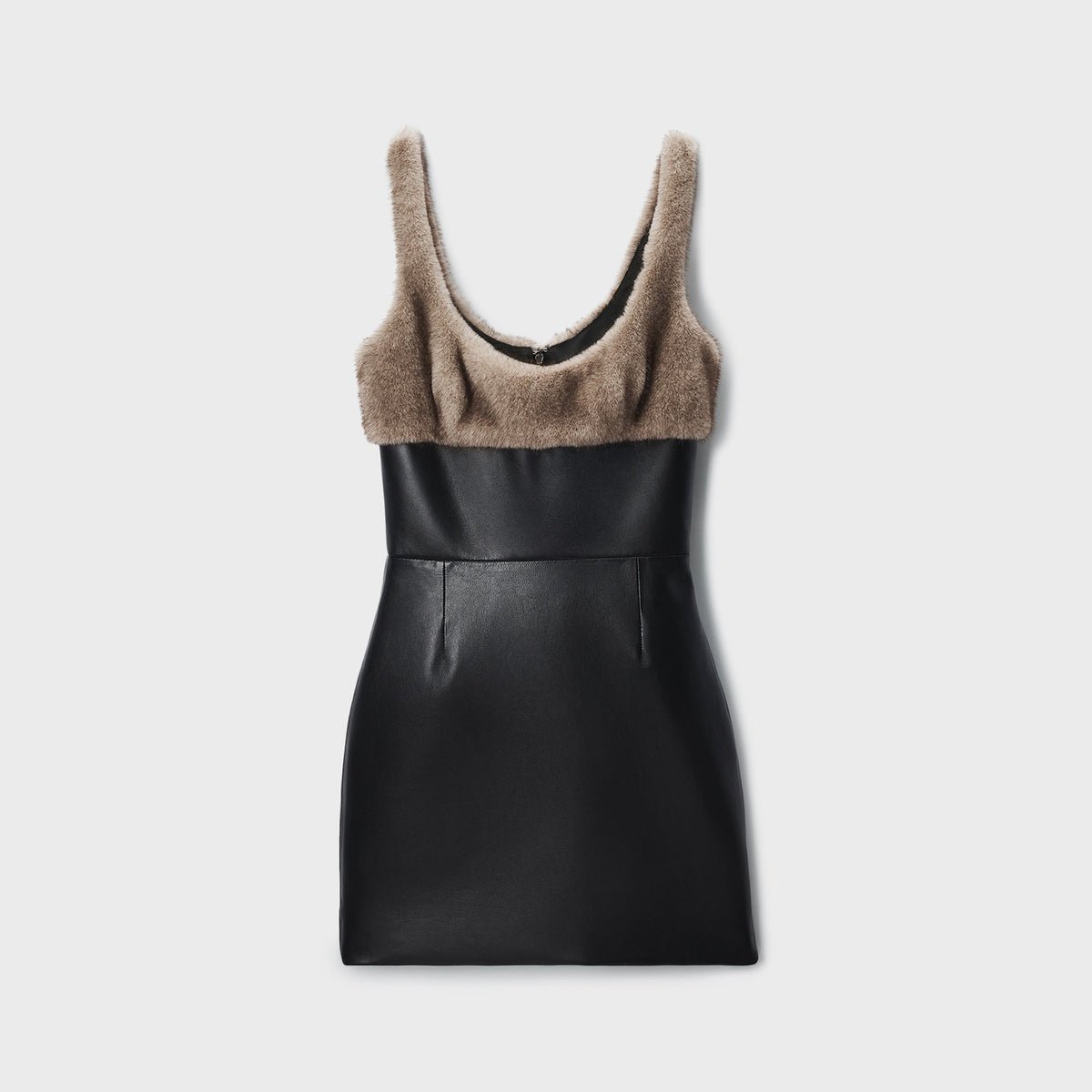 Alexander Wang Leather Dress with Faux Fur Bodice - Black