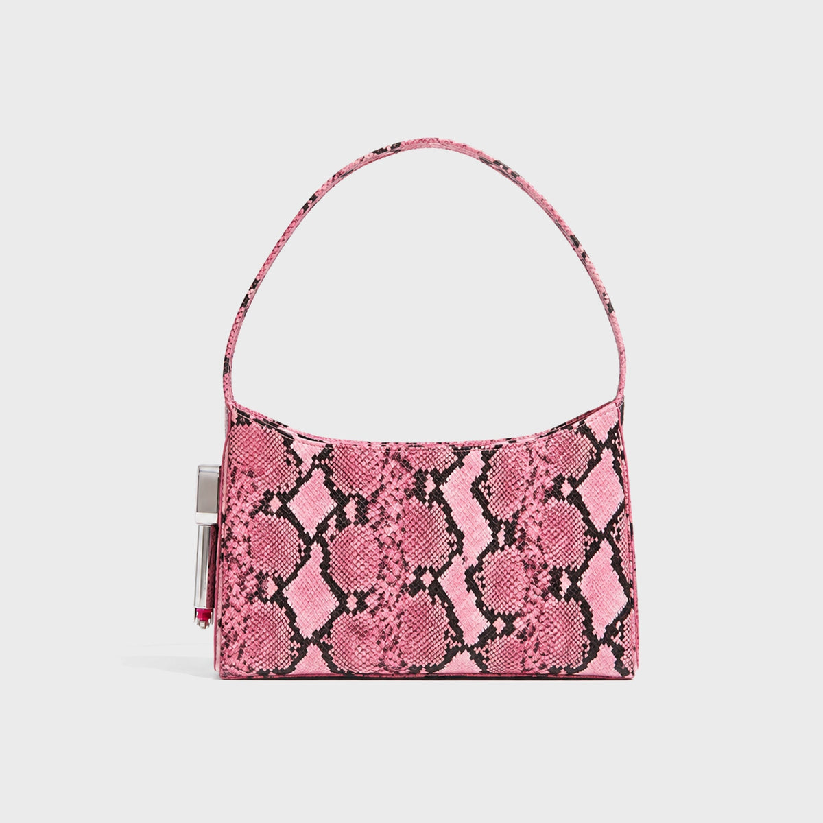 Edie Parker Burn Shoulder Bag - Pink Python / Silver