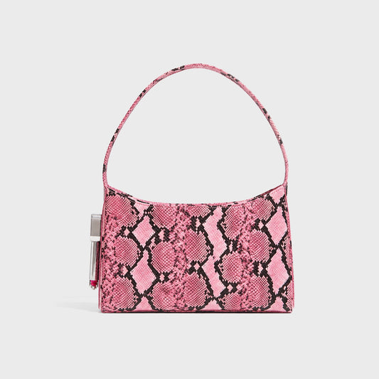 Edie Parker Burn Shoulder Bag - Pink Python / Silver
