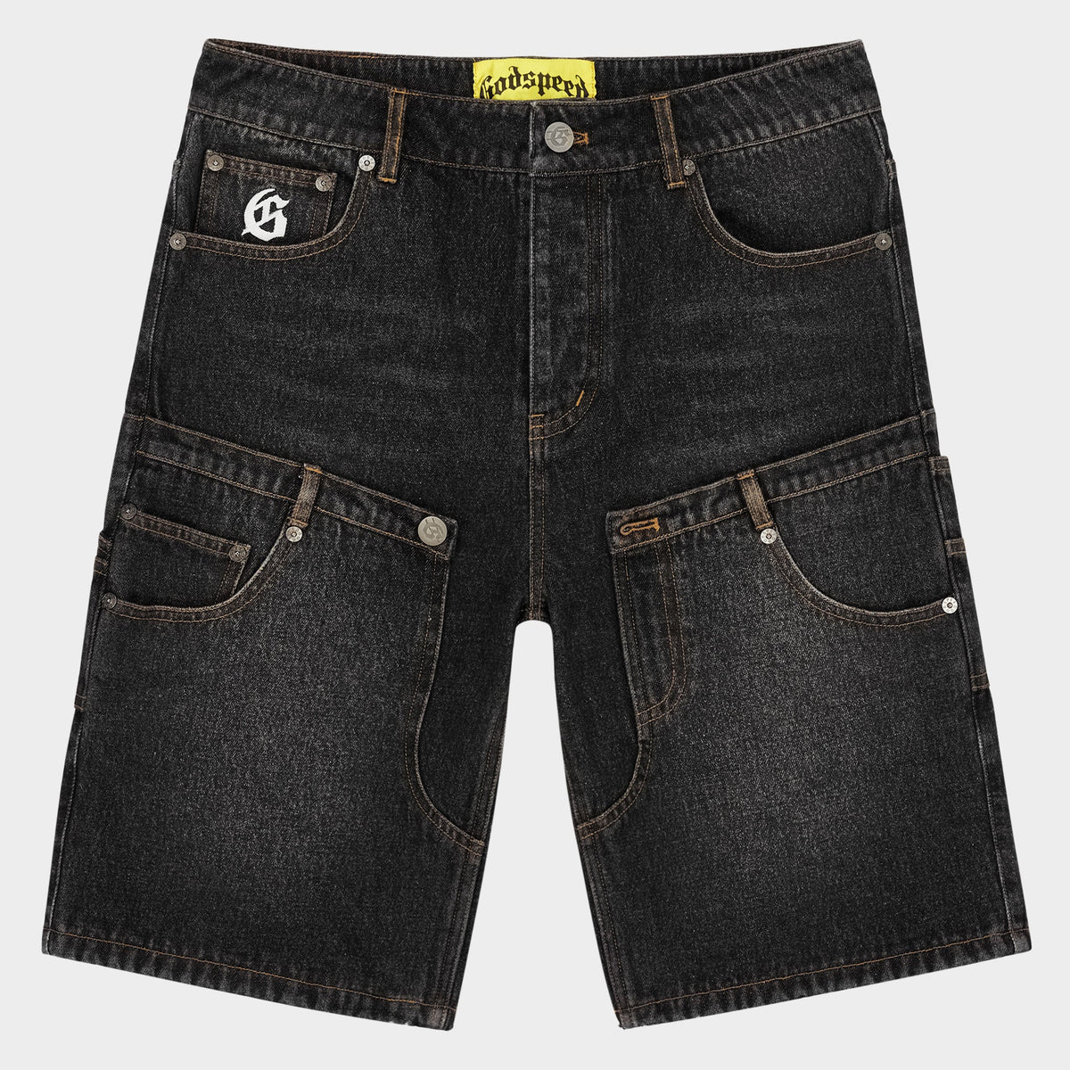 Twin Panel Denim Shorts (Black)