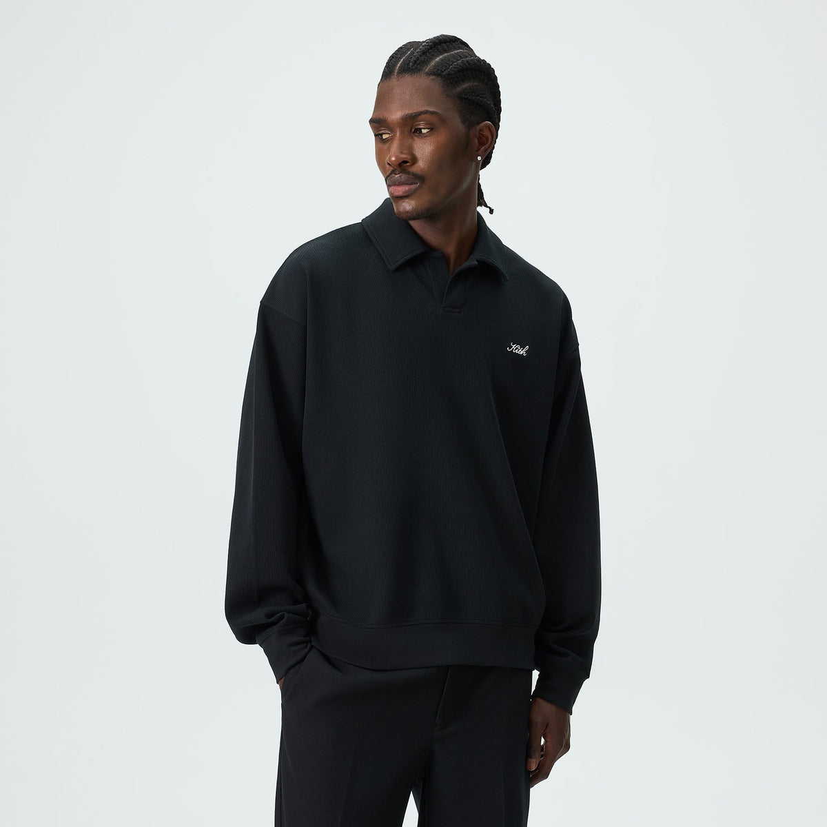Kith Micro Waffle Nelson Rugby Pullover - Black