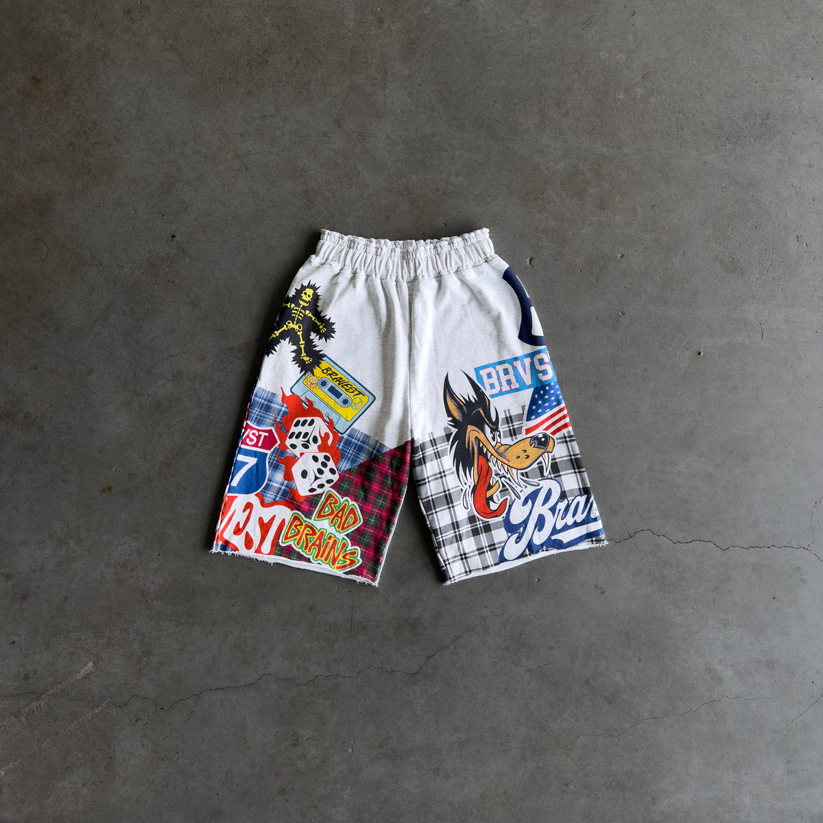 Grey Patchwork Baggy Sweatshorts