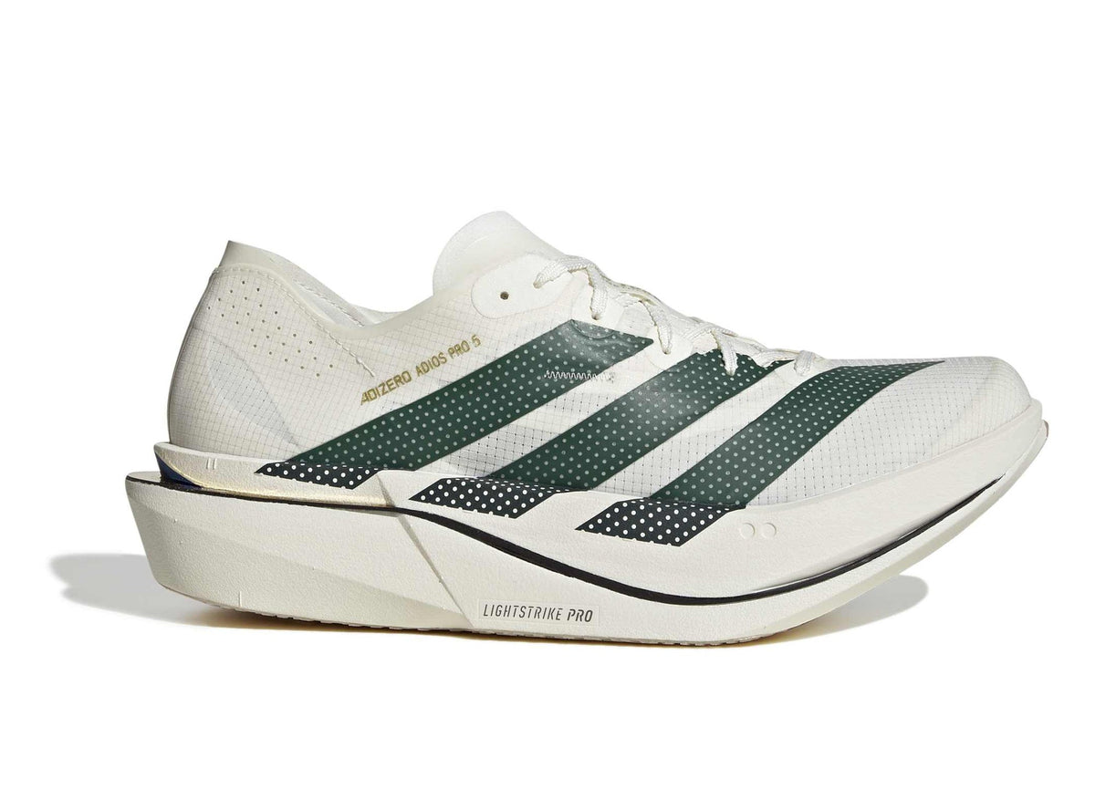 Adidas Adizero Adios Pro 5 in Off White / Collegiate Green / Royal Blue