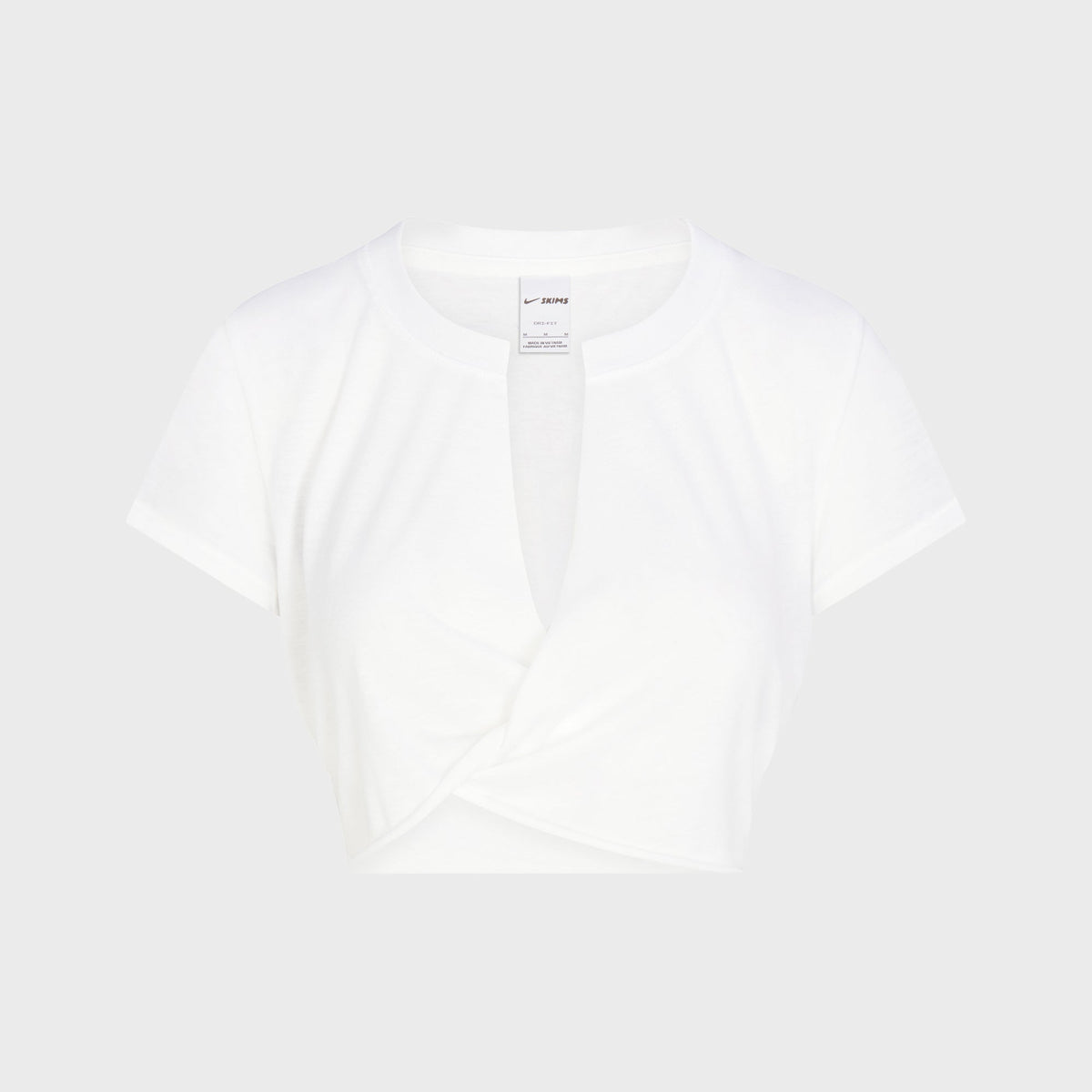 NikeSKIMS Performance Cotton Blend Short Sleeve V-Neck Crop Top - Snow