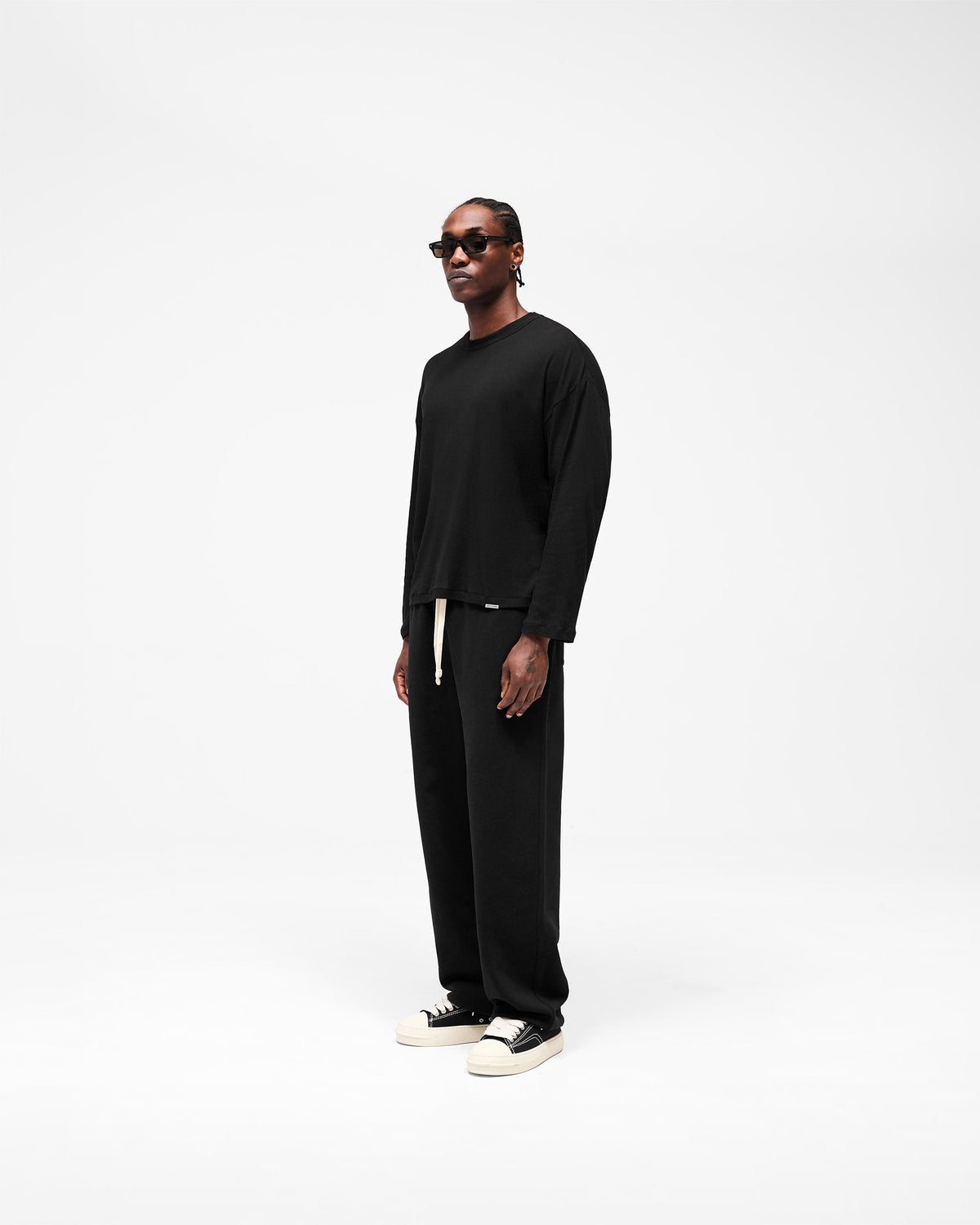 Initial Sheer Rib Long Sleeve T-Shirt - Jet Black