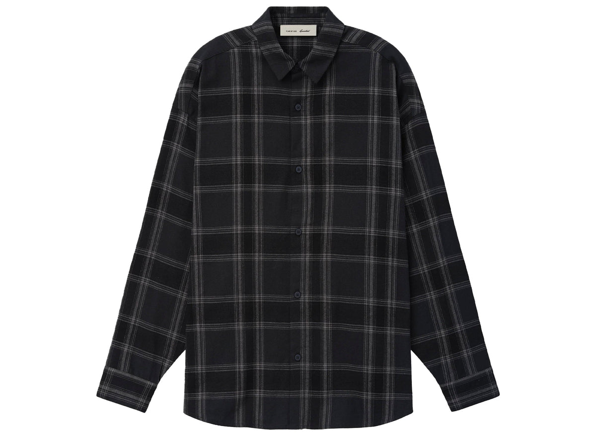 Fear of God Essentials Button Up Shirt in Vintage Black Plaid