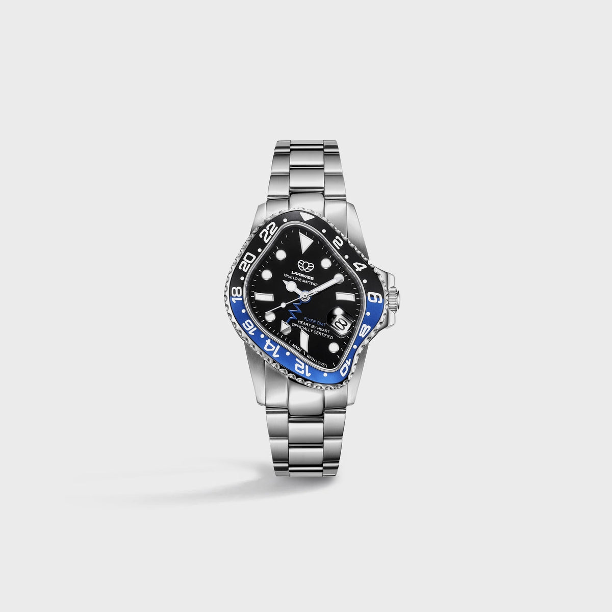 LAARVEE Silver Precision Steel - Black / Blue Aluminum Bezel / Black Dial