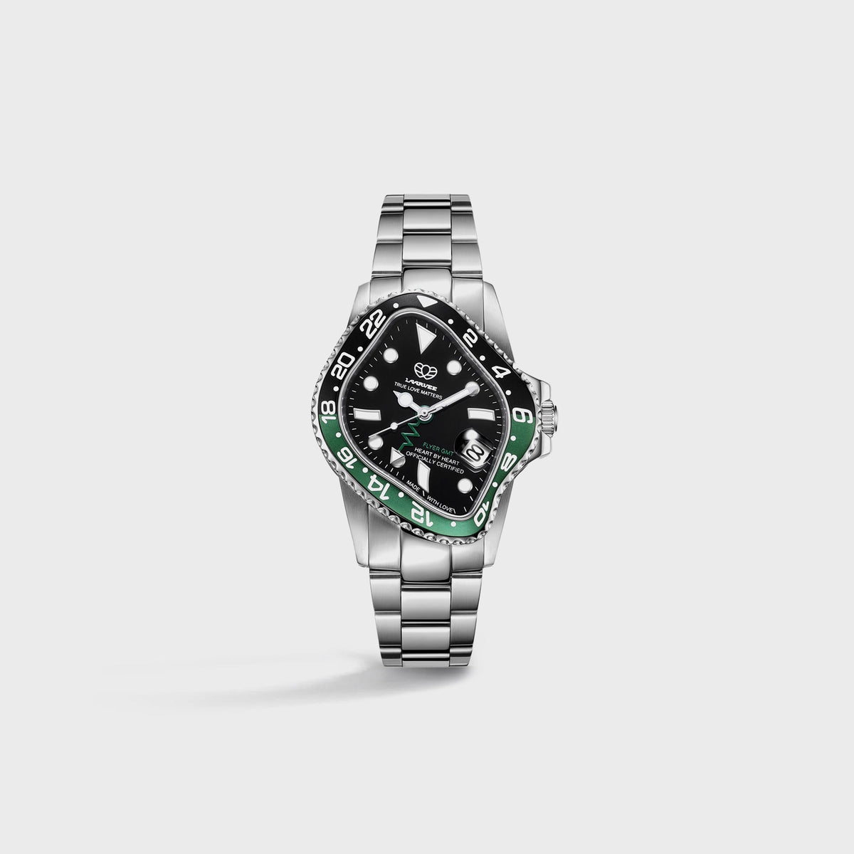 LAARVEE Silver Precision Steel - Black / Green Aluminum Bezel / Black Dial