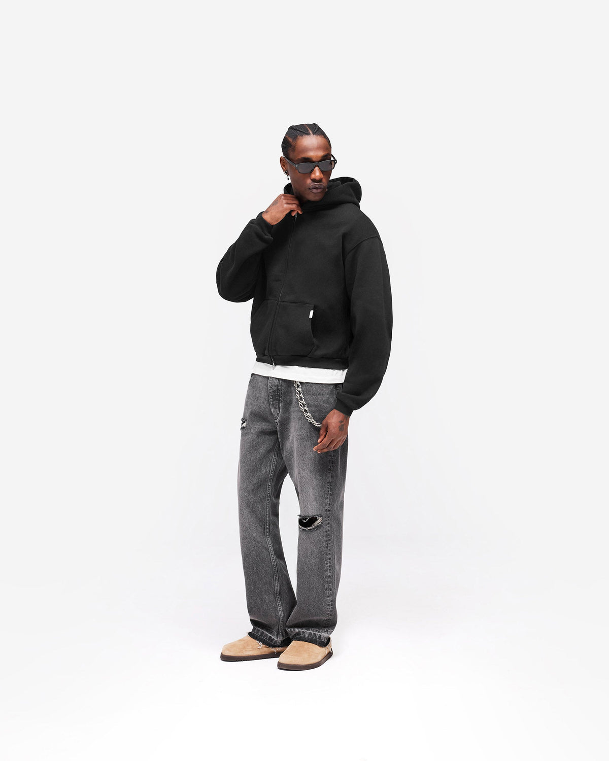 GH Shrunken Zip Hoodie - Jet Black