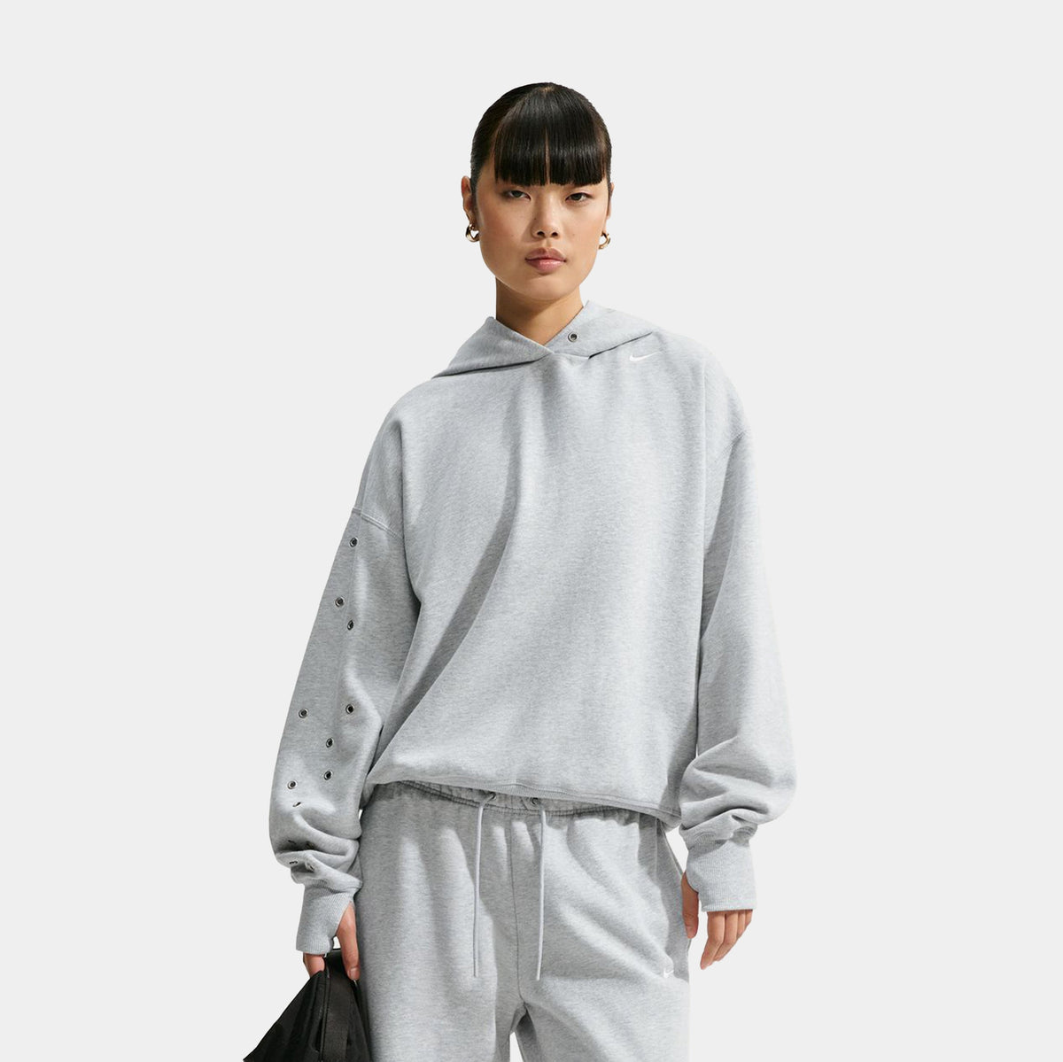 Studio Fleece Medium Oversized Pullover Womens Hoodie (Wolf Grey/Heather/Sail)