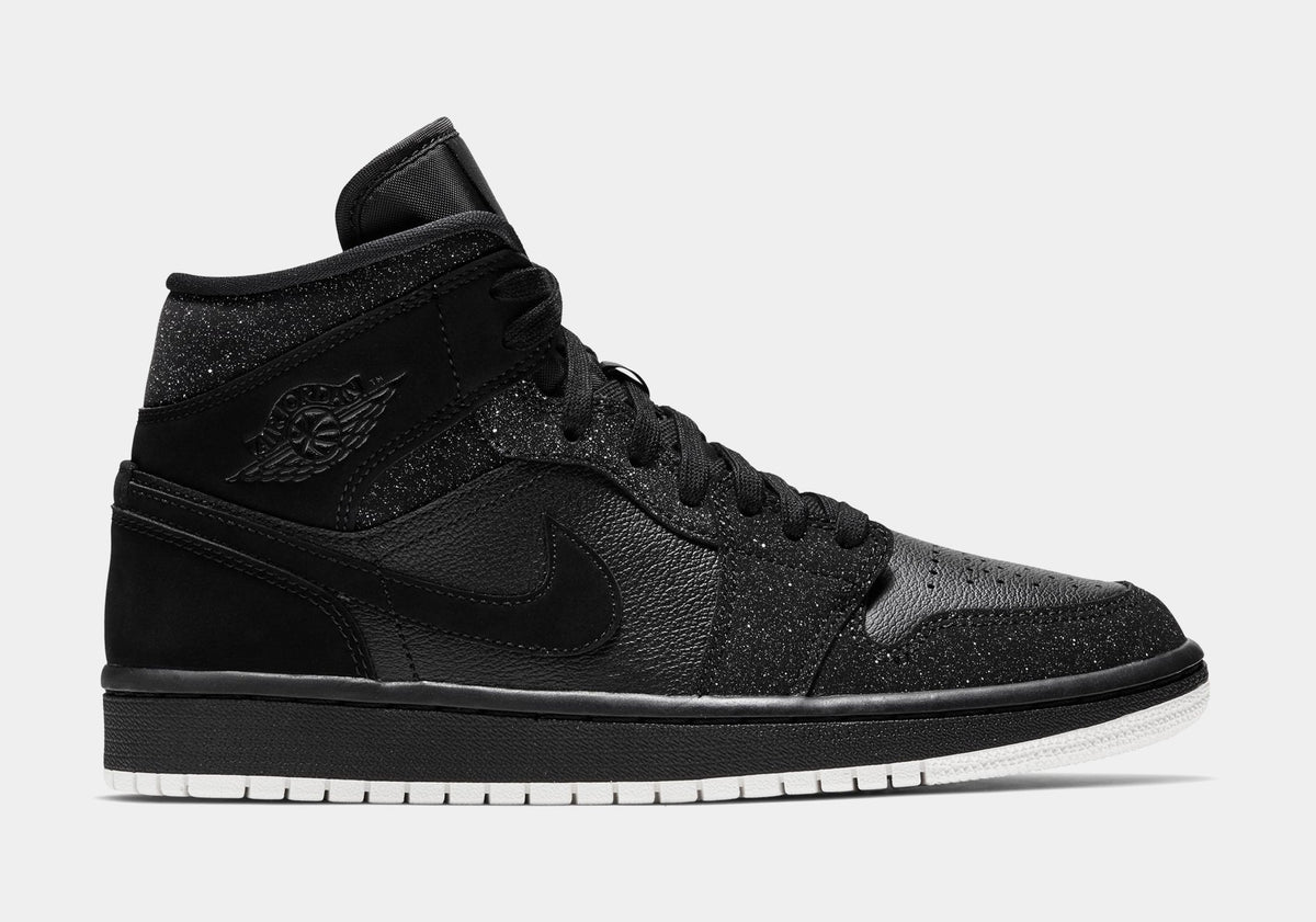 Air Jordan 1 Mid Glitter Black Womens Lifestyle Shoes (Black/White/Phantom)