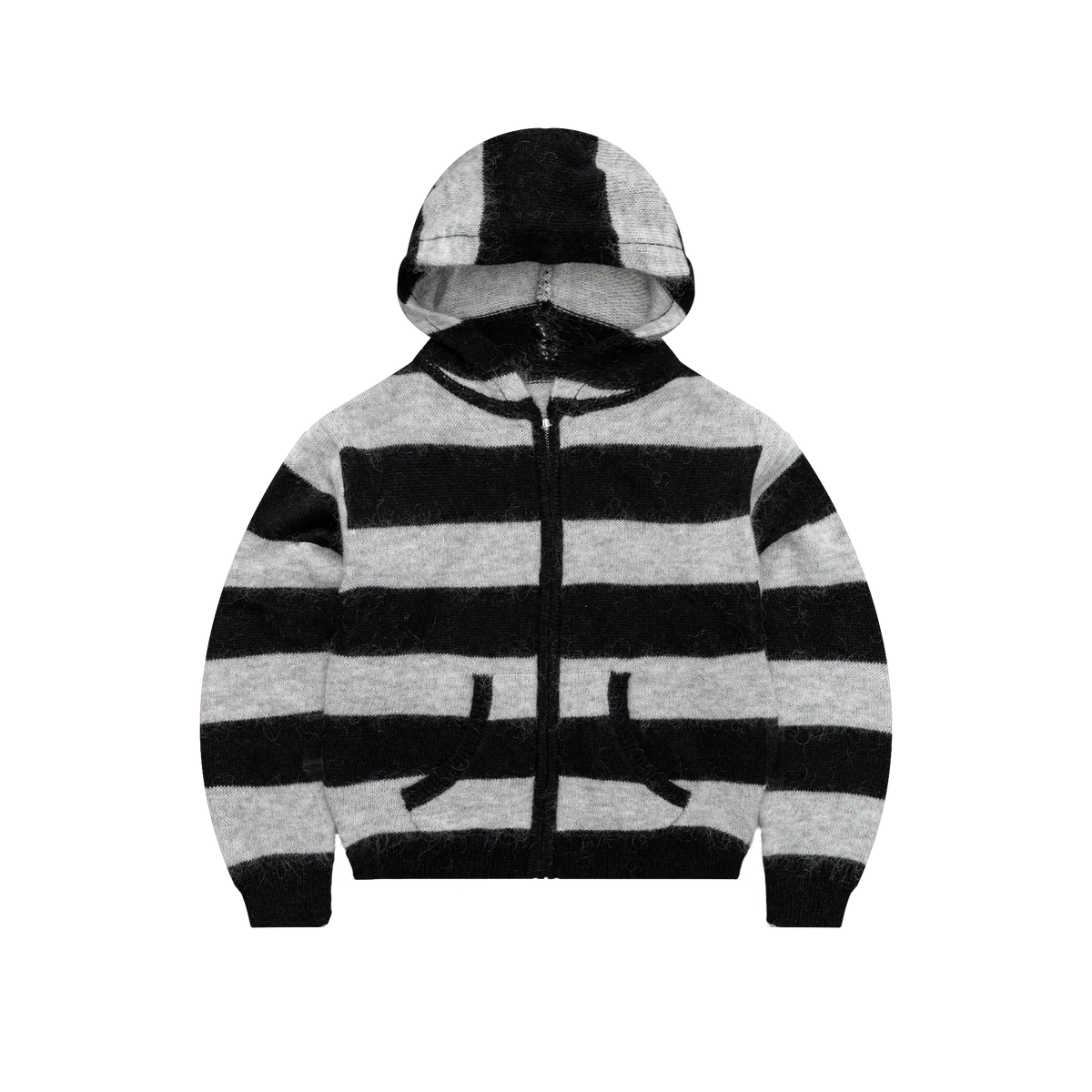 White Knit Zip Up Hoodie