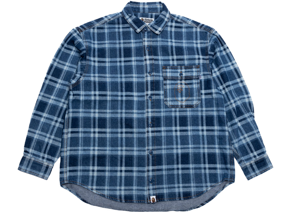 A Bathing Ape Bape Check Denim Shirt in Indigo