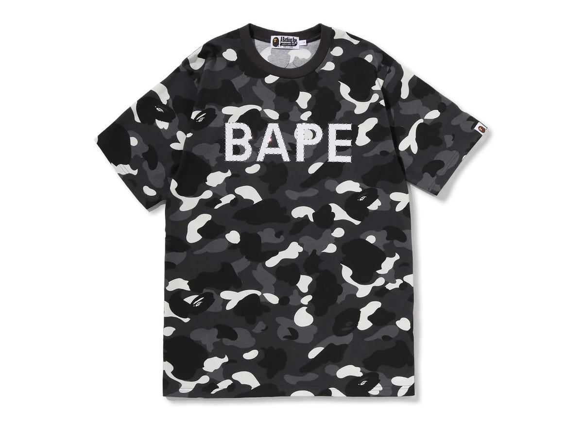 A Bathing Ape City Camo Rhinestone Bape Logo Tee in Black