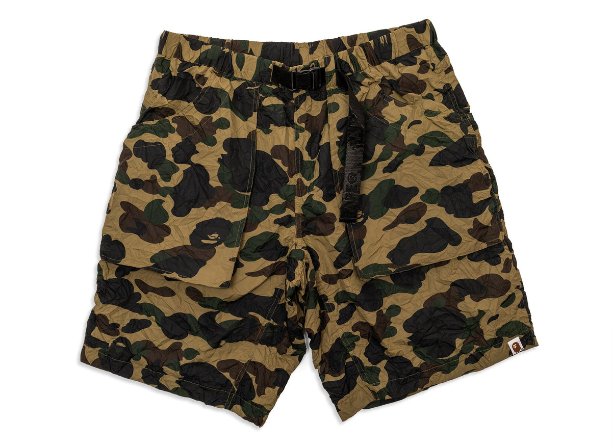 A Bathing Ape Crinkle Effect 1stCamo Climbing Shorts in Green