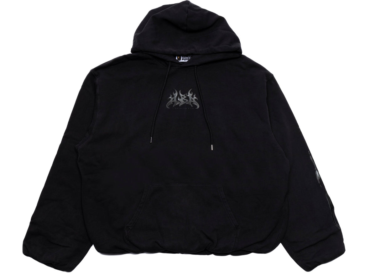 A Bathing Ape Flame Garment Dyed Pullover Hoodie in Black