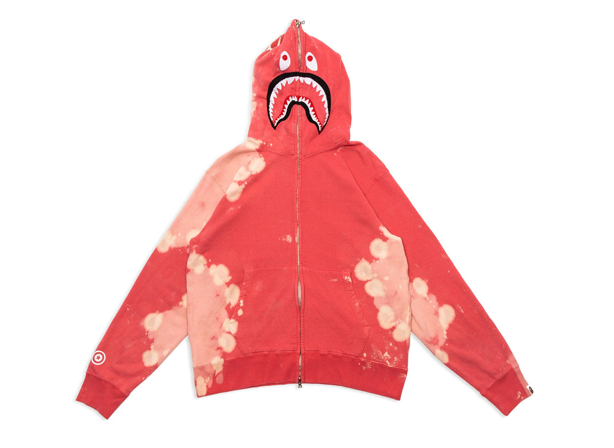 A Bathing Ape Hand Dye Shark Full Zip Hoodie in Red