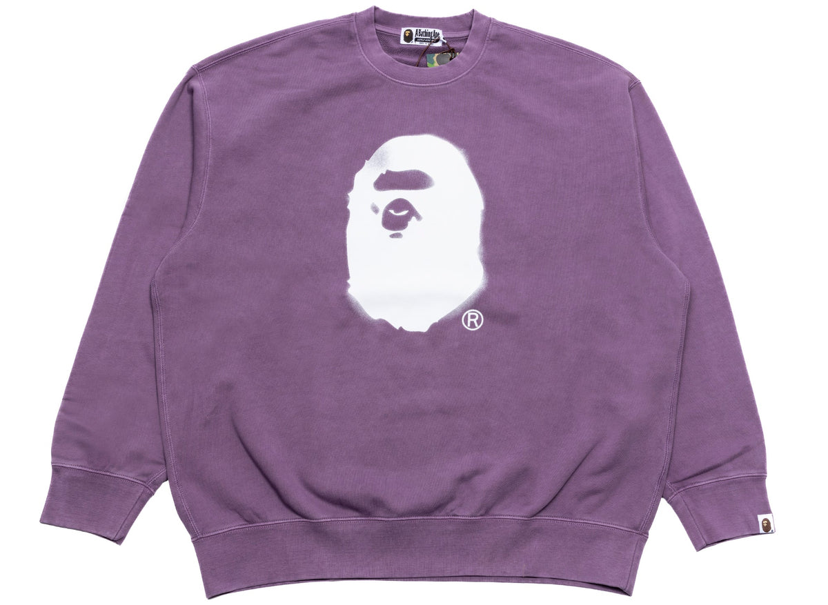 A Bathing Ape Spray Ape Garment Dyed Crewneck in Purple