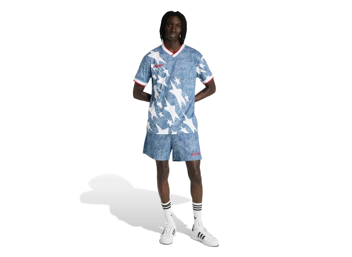 Adidas Denim Graphic Jersey in White / Dark Blue