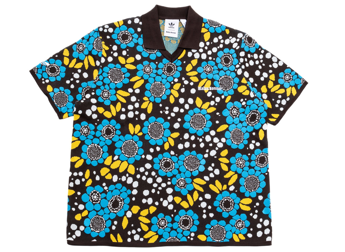 Adidas Wales Bonner Knit Floral Polo in Blue