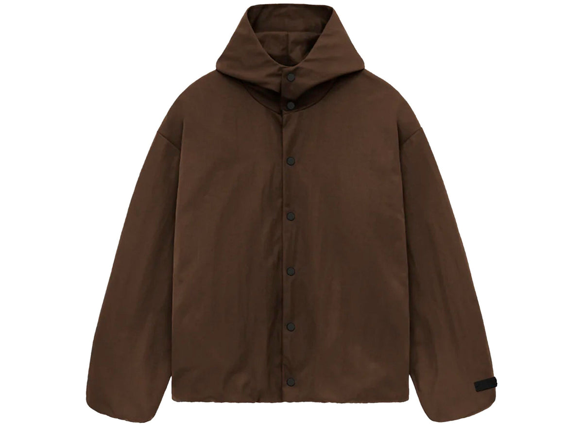 Fear of God Essentials Textured Nylon Hooded Coaches Jacket in Brown