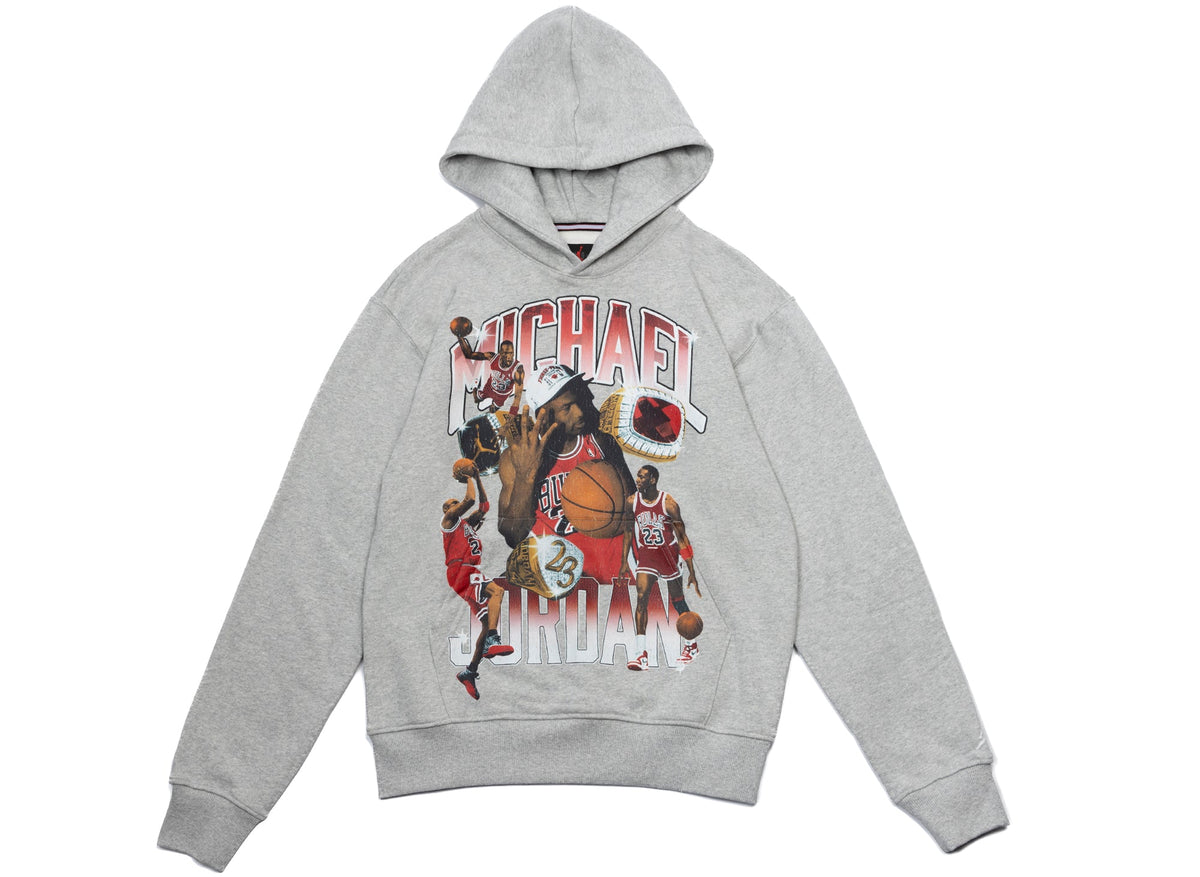 Jordan Flight Fleece Graphic Pullover Hoodie in Heather Grey
