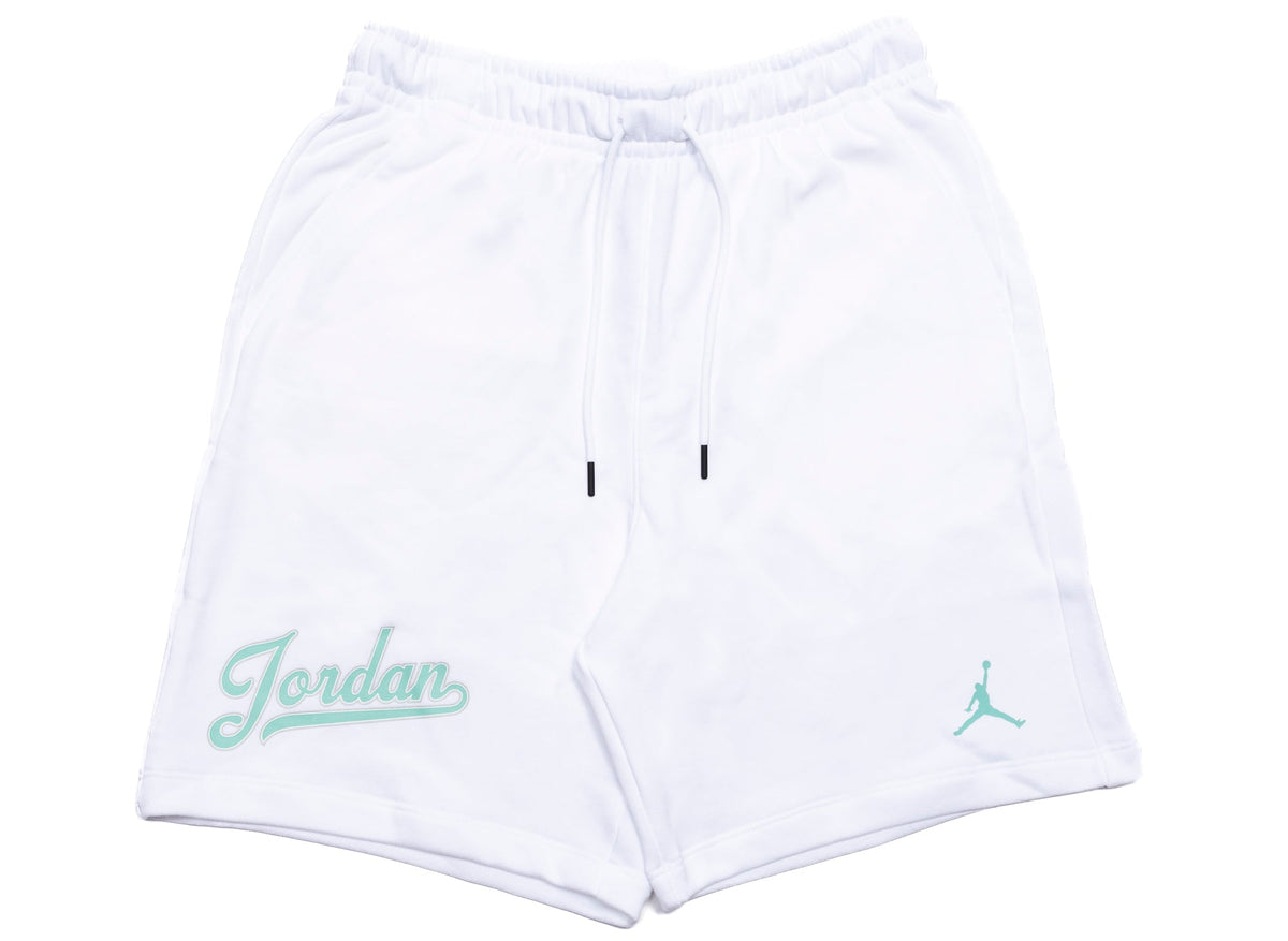 Jordan Flight MVP Fleece Shorts in White / Emerald Rise