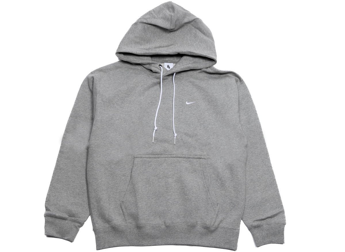 Nike Solo Swoosh Fleece Pullover Hoodie in Dark Grey Heather / White