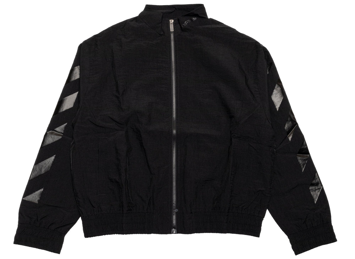 OFF-WHITE Glossy Arrow Nylon Relax Tracktop in Black
