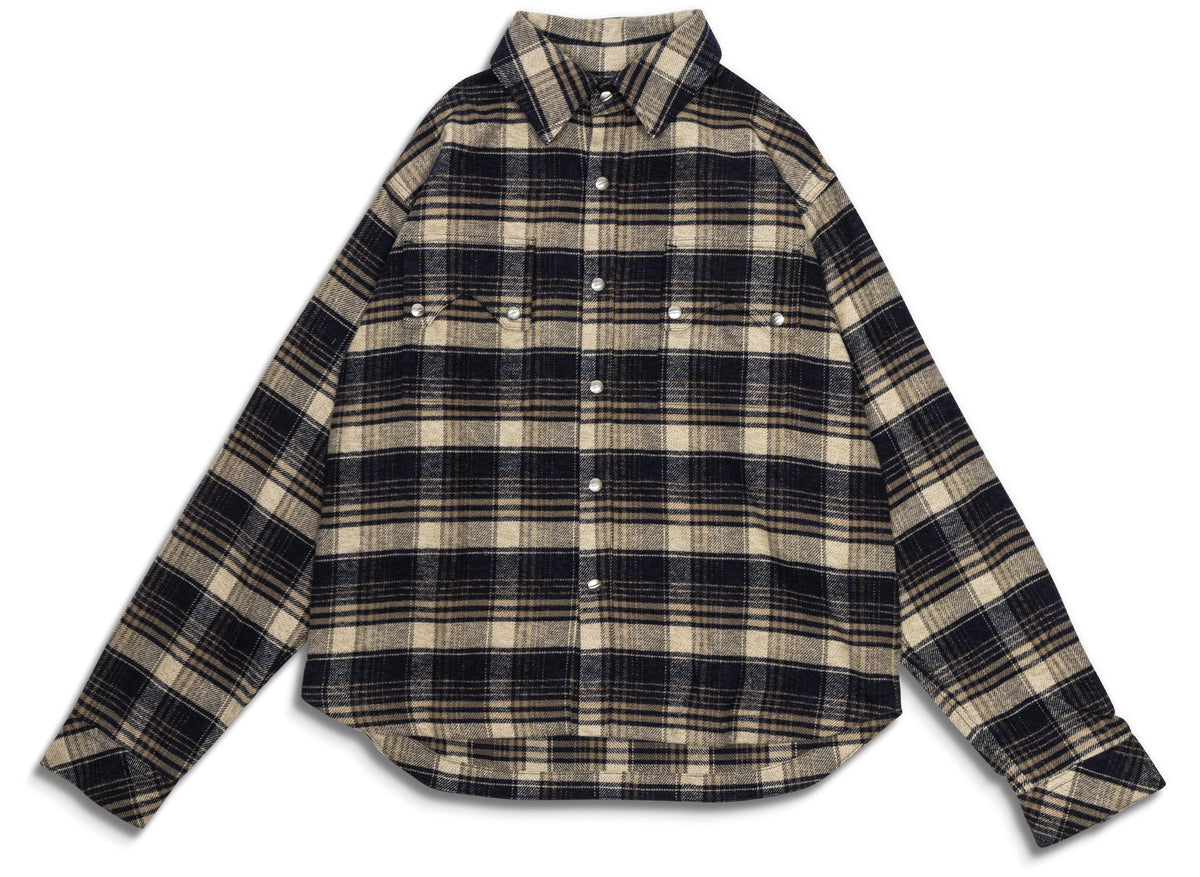 Rhude Flannel L/S Overshirt in Dark Navy / Beige