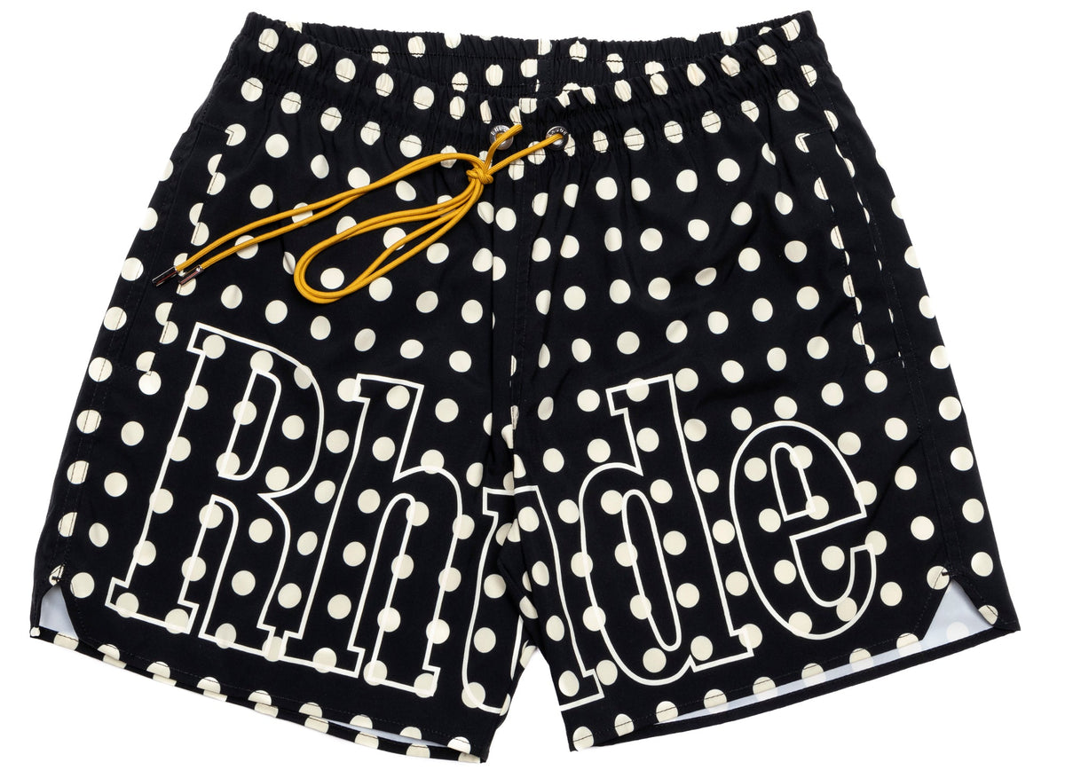 Rhude Logo Polka Dot Swim Shorts in Black / White