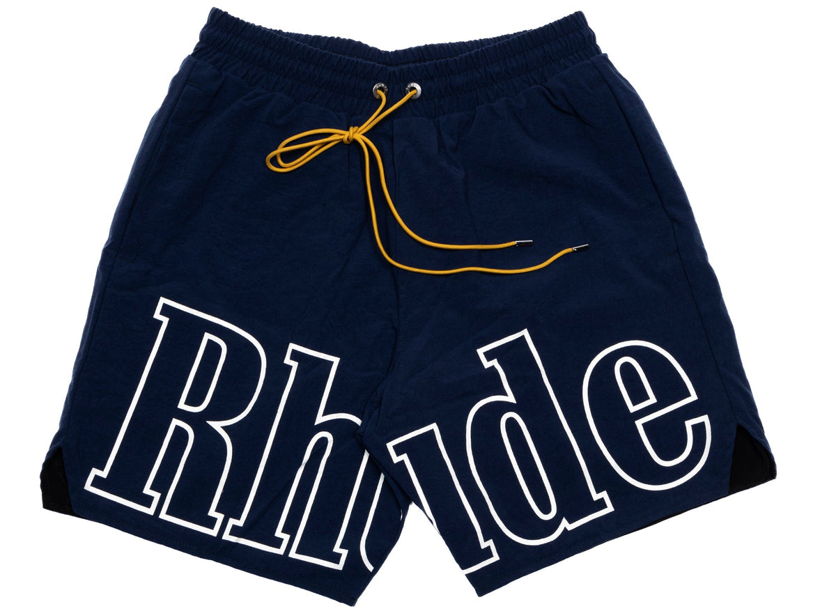 Rhude Logo Track Shorts in Navy