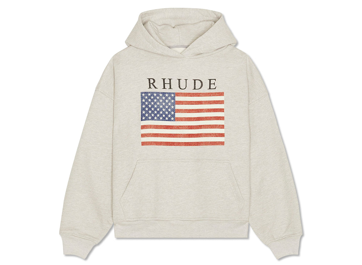 Rhude USA Flag Hoodie in Heather Grey / Black