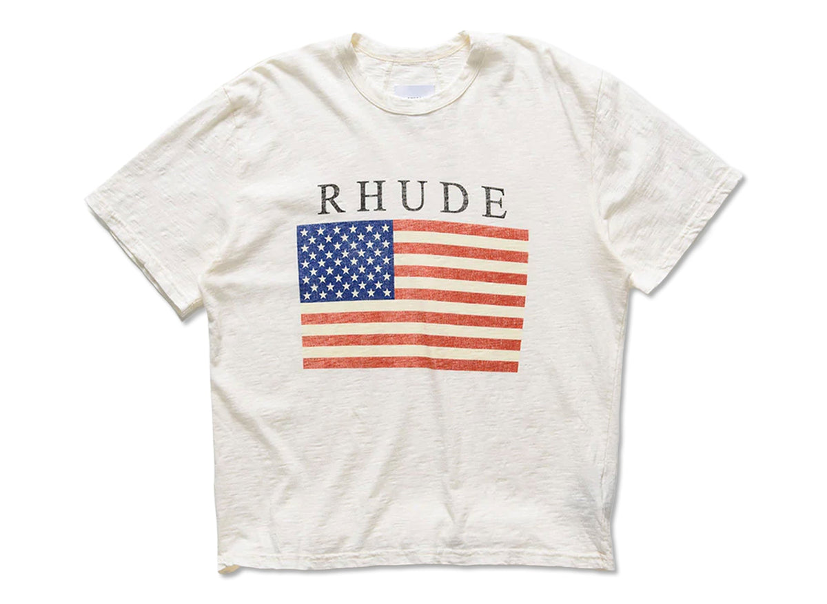 Rhude USA Flag Slub Tee in Vintage White / Black