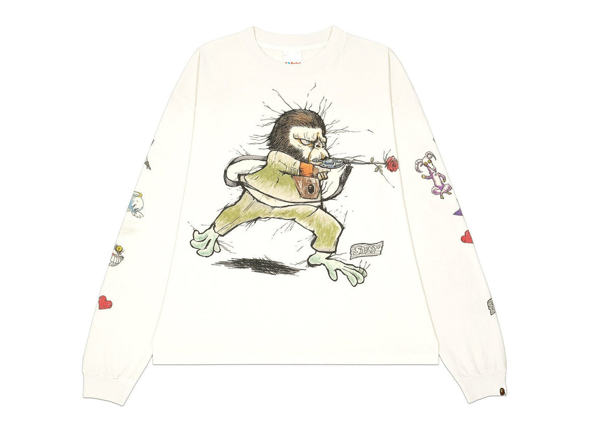 Saint Michael x BAPE Running Long Sleeve T-Shirt in White