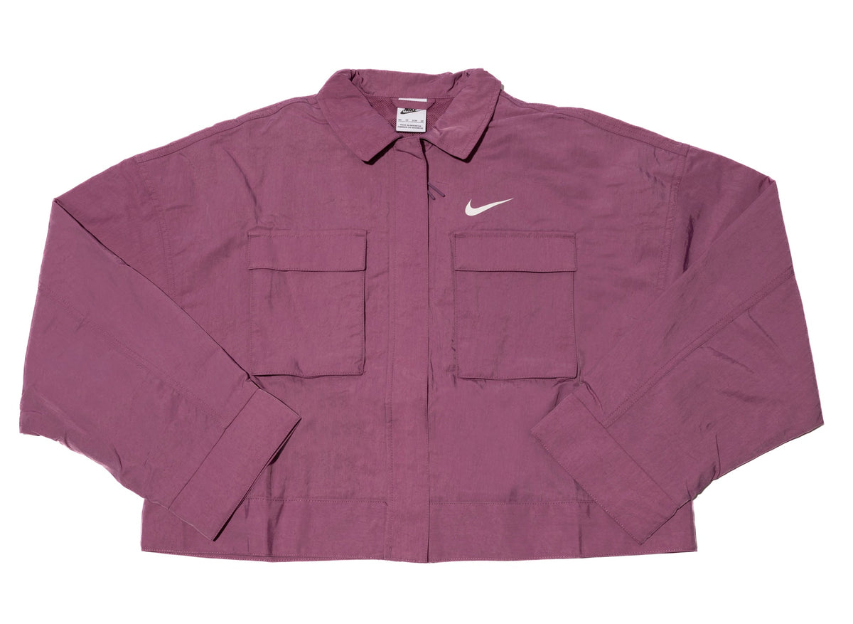 Women's Nike Sportswear Essentials Woven Jacket in Light Bordeaux / White