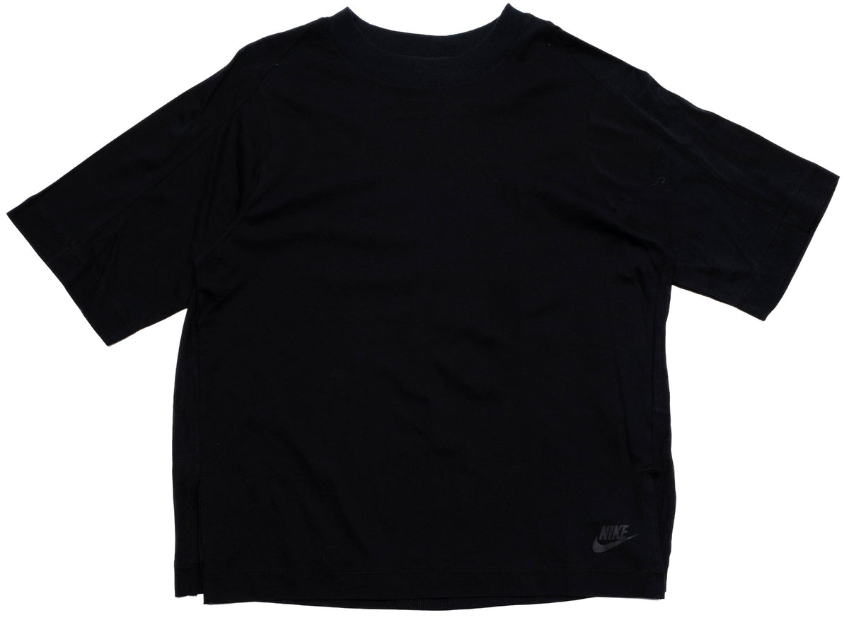 Women's Nike Woven Bonded S/S Tee in Black
