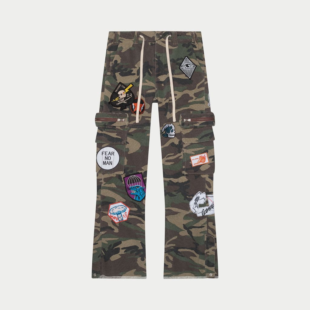 Patchwork Flared Cargo Pants